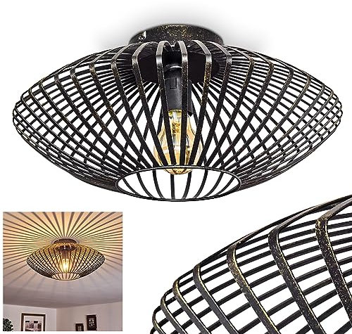 HOFSTEIN Deckenleuchte Wemude, Deckenlampe, Metall Wohnzimmer - Moderne Lampe Wohnzimmer und Schlafzimmer, 1-flammig, Schwarz, E27-Fassung, Retro-Leuchte, Spannendem Lichteffekt, Gitter-Optik, Ø 40 cm