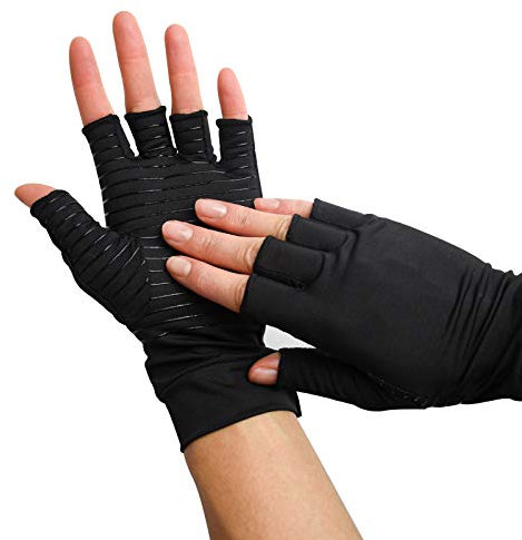 TRIXES Kompressionshandschuhe - Kupfer infundierte fingerlose Handschuhe mit zusätzlichen Grip - wärmende Handschuhe für Hand Finger Handgelenk Gelenke und Muskeln - Sporthilfe - medium Größe