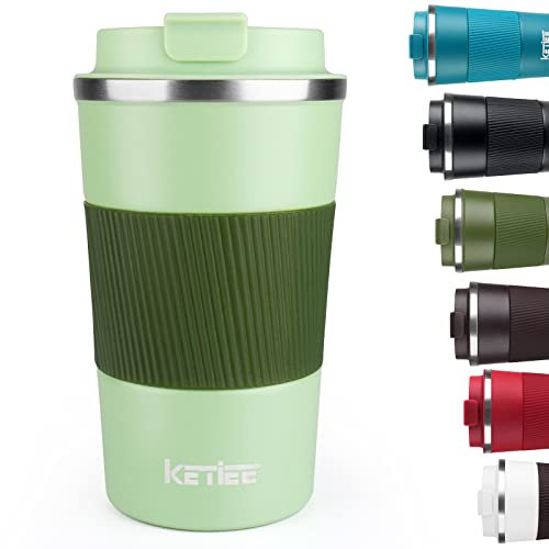 KETIEE - Taza de café, 510 ml, taza de café, taza térmica de acero inoxidable, antifugas, con tapa, taza de café y té, taza térmica para bebidas frías y calientes, color verde