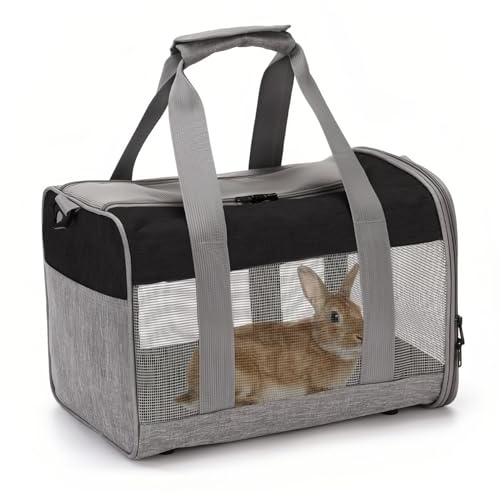 PINVNBY Bunny Carrier for Travel Camping Outdoor, Small Pet Carrier, Guinea Pig Carrier, Breathable Pet Portable Hand Bag for Hamster Rabbit Guinea Pig（Black & Gray）