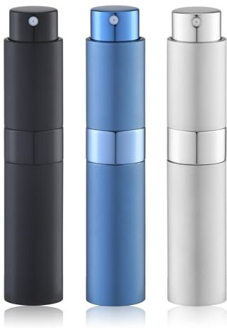 Lulupack 10ml Parfümzerstäuber, Kölnisch Wasser Reisesprühflasche, Nachfüllbarer Tragbarer Zerstäuber (3pcs, Schwarz, Silber, Blau)