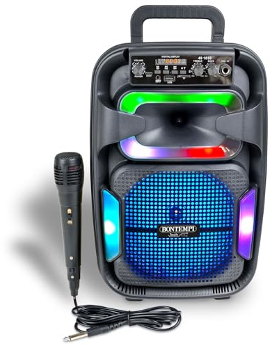 Bontempi | SonicSync - Amplificateur Audio sans Fil avec Microphone Dynamique, Effets Lumineux, Réglage des Graves et des Aigus, Fonction TWS, 38.2x24.9x21.9 cm