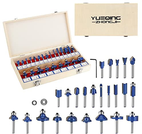 Yueqing Zhongji 1/4 Inch Shnak Router Bits Set 24 Tungsten Carbide Router Bits-6.35MM Shank 24 Piece Router Bit 1/4 Inch Professional router bits set