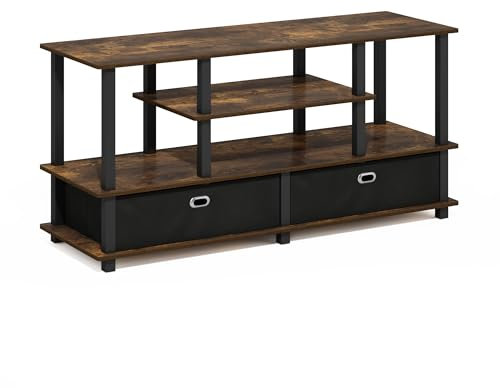 Furinno Jaya Mueble De TV De 4 Niveles Consola para TV De hasta 55 Pulgadas con 2 Compartimentos Y Estantes Abiertos para Sala De Estar Y Dormitorio Color Pino Ámbar