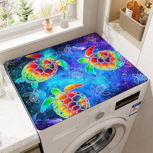Tapis de Protection Solaire Pour Lave-linge Sèche-linge,Impression 3D Animaux,Réfrigérateur Four Top Pad,Tapis D'égouttage Cuisine Décorative Tapis de Salle de Bains (Tortue Bleue,50x60 cm)
