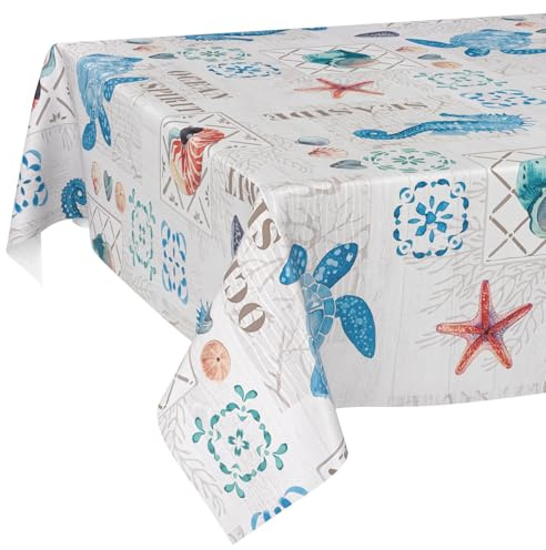 ANRO Tovaglia cerata, lavabile, per giardino, impermeabile, 100 x 140 cm, con bordo tagliato, oceano