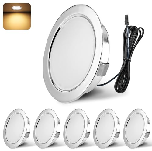 YindaLux infälld spotlight LED 12 V 3 000 K varmvit LED-spotlight dimbar 3 W LED infällbara spotlights 55–58 mm hålstorlek infälld belysning för husbil, kök, garderob aluminium krom 6-delat set