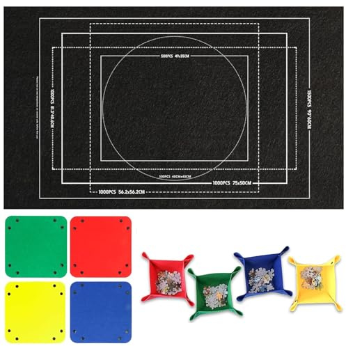 Puzzle Mat, Puzzle Board, Portable puzzle suitable for up to 1500 pieces of puzzle,Jigsaw Board,Foldable Puzzle Saver Storage Felt Pad with Four Color Dividing Box (Black)