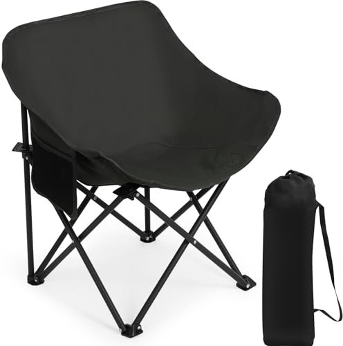 HAUSPROFI Campingstuhl Faltbar mit Getränkehalter & Tragetasche, Camping Stuhl Klappbar Tragkraft 150 kg, Campingsessel Ultraleicht, Outdoor Stühle, Schwarz