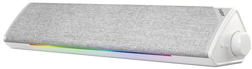 SOULION R60 Casse USB Bluetooth RGB Soundbar Bianco per PC, Portatile, Gaming, Monitor, Altoparlante Stereo 12W, Alimentazioni USB, con Aux Jack 3.5mm, Design del tessuto di moda