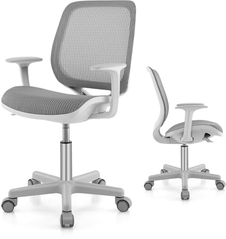 GOPLUS Silla de Escritorio Giratoria 360°, Silla para Ordenador para Niños de 4-15 Años, Altura Ajustable 43-55cm, Ruedas con Freno, Ergonómica Infantil con Malla Transpirable Hogar (Gris)