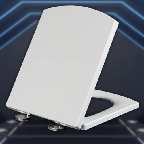 Sedile WC universale con chiusura ammortizzata e cerniere regolabili a sgancio rapido, fissaggio superiore, resina urea, facile installazione, bianco, adatto per WC da 44-50 x 37 cm