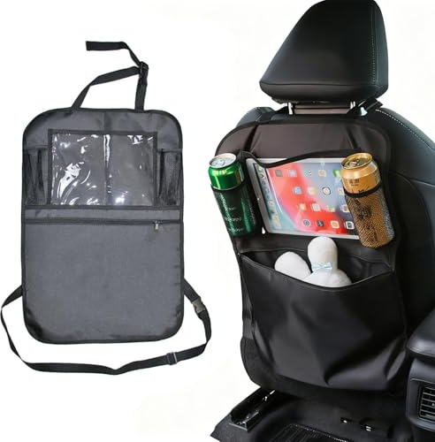 Zuzer Protector Asiento Coche 2 Piezas 61x41 cm, Organizador Trasero con 4 Bolsillos, Protector Respaldo Universal para Niños/Bebés, Tela Oxford Negro