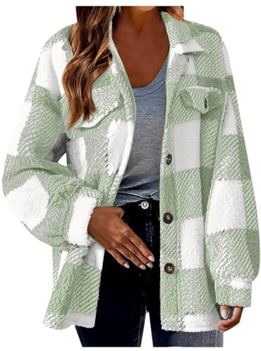 Veste a Carreaux Femme Surchemise Blouse En Laine Bûcheron Surchemise Chaude Automne Hiver Chemise Manteau En Flanelle Manches Longues Oversized Vintage Chemisier Casual Carreaux Veste