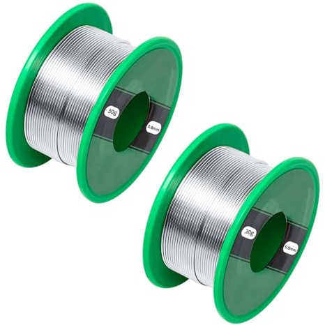 2 pezzi di stagno per saldatura, 0,8 mm, senza piombo, 30 g, con nucleo di colofonia, filo per saldatura Sn99,3 Cu0,7 per elettronica, stagno di saldatura fine con flusso per circuiti stampati