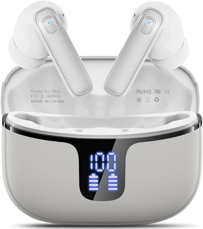 Ecouteurs Bluetooth sans Fil,Écouteurs sans Fil Intra-Auriculaires HiFi Stéréo avec Réduction de Bruit ENC,40H d'Autonomie,IP7 Étanche,Écran LED,Appairage en un Pas, Pour Sport/Téléphone/Travail