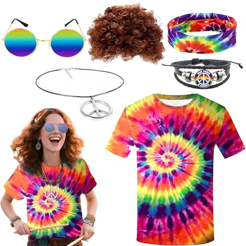 Atsmoce 6Tgl Hippie-kostym män och kvinnor, 60-talet, 70-talet, outfitset, karneval maskerad