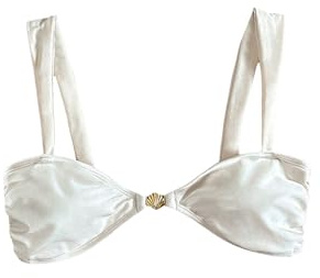 SHENHE Women's Swimsuit Top Only Wide Strap Shell Metal Shimmer Mini Bikini Top Bathing Suit Beige X-Small