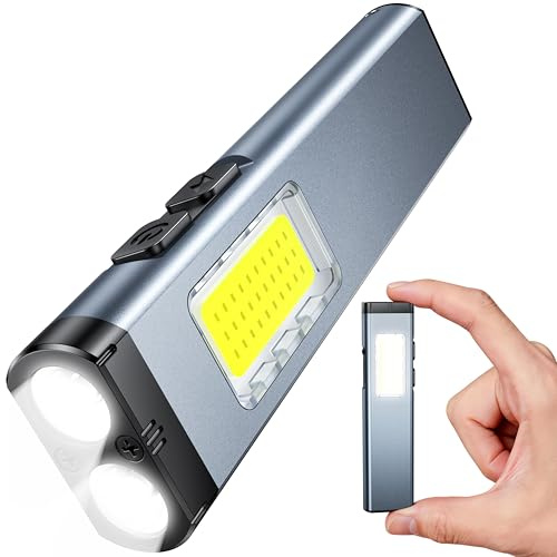 ISEYOU Torcia LED Ricaricabile 800 Lumen, Mini Torcia Tascabile Portatile con Allarme Acustico, Clip & Base Magnetica, 7 Modalità EDC Flashlight a Doppia Sorgente Luminosa per Esterni/Casa/Emergenze