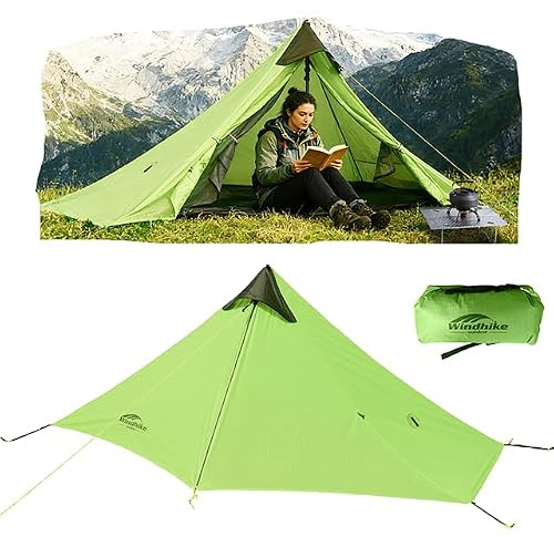 Windhike 0.92kg Ultralight Poleless 1 Person Hiking Tent | 0.92kg Lightweight,15D Silicon Nylon Fabric,PU5000 Rainproof, Small Pack Size For Wild Camping