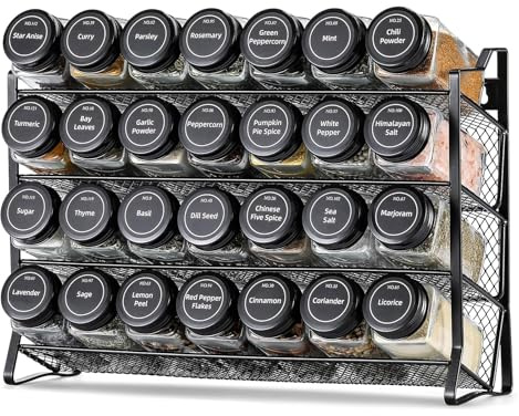 Houbobo Spice Rack Organizer, 4-Tier Spice Organization Shelf for Cabinet | Metal Seasoning Organizer for Countertop, Kitchen, Cabinet, Pantry, Cupboard (Without Jars)