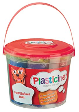 The Original Plasticine, FunTubulous Mini, Original Modelling Clay, Soft and Non-Hardening, Includes 7 Mini Bumper Sticks of Plasticine in Plastic Bucket with Carry Handle, Suitable for Ages 3+