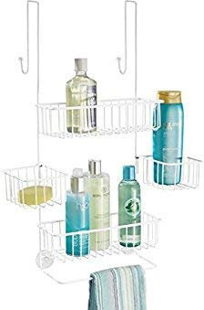 mDesign Duschregal ohne Bohren – Duschablage für Shampoo, Duschgel, Waschlappen etc. – praktische Aufbewahrung für Duschzubehör aus rostbeständigem Metall – mattweiß