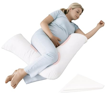 EGYPTO Orthopaedic V Pillow with Pillowcase | Anti-Allergy V Shaped Pillows for Neck & Back | Ideal for Pregnancy, Nursing & Recovery Triangle Pillow (White)