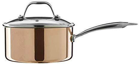 Premier Housewares Minerva Saucepan, Copper Cooking Pot for Kitchen, Glass, Stainless Steel, 38cm