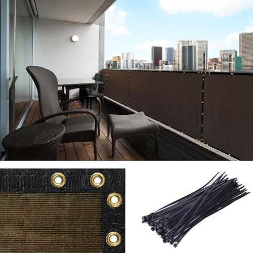 Amgo 3' x 10' Brown Balcony Privacy Screen, Apartment Porch Railing Patio Fence Windscreen Fabric Cloth, Heavy Duty, 90% Blockage, Commercial and Residential (We Make Custom Size)