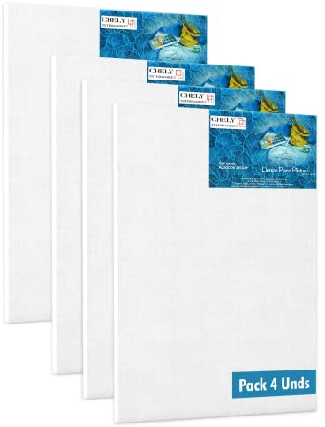 CHELY INTERMARKET MOD560 Lienzos Para Pintar 60X60 CM Pack 4 Unidades Bastidor Madera 16 MM Algodón Blanco Preimprimado Profesional Para Acrílico Óleo Manualidades Bellas Artes Artistas Aficionados