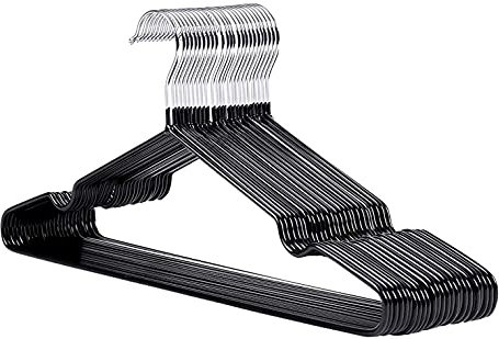 1Above 25 x Premium gummierte Metall-Kleiderbügel – strapazierfähig – platzsparender Organizer Kleiderbügel für Kleiderschränke, Garderobenleisten, dünn und rutschfest, Chrom (schwarz)