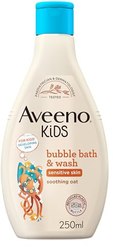 Aveeno Baby KIDS Bubble Bath & Wash 250ml | Enriched with Soothing Oat Extract | Foam Body Wash Developed for Your Little Superhero | Childrens Toiletries Sets