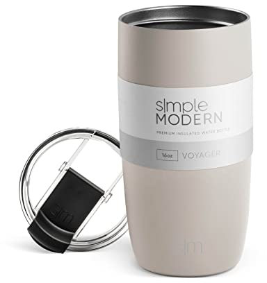 Simple Modern Travel Coffee Mug Tumbler with Flip Lid | Insulated Stainless Steel Iced Coffee Cup | Gifts for Women & Men | Voyager Collection | 470ml | Almond Birch
