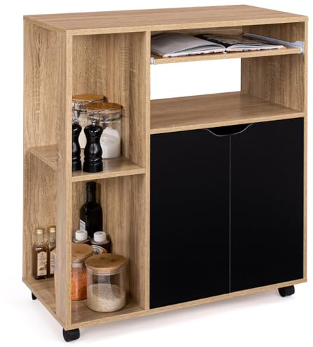 IDMarket - Carrello da cucina legno di faggio e ante nere L.76 cm COSI