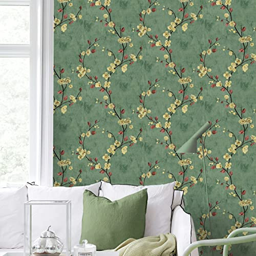 JOLIHOME Self Adhesive Wallpaper Flower Peel and Stick Wallpaper for Bathroom Bedroom Birds and Leaves Sticky Back Plastic Patterned Vinyl Film for Kitchen Living Room 44.5x500cm,Waterproof