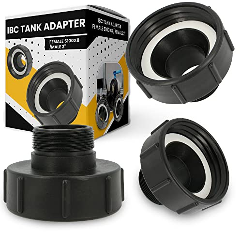 IBC-tankanslutning, vattentank-skruvar, behållaranslutning, vattentank-adapter, tankadapter, vattentankanslutningar, regntunna, avloppsadapter, tank-kontakt (S100 x 8/2 tum AG)