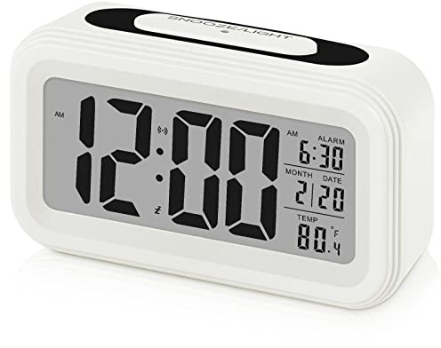 Sarsumir Digitaler Wecker, Wecker Digital LED mit Licht Temperaturanzeige Wecker Ohne Ticken mit Datums Snooze Funktion für Kinder Mädchen Jungen Erwachsene Reisewecker Batteriebetrieben, Weiß