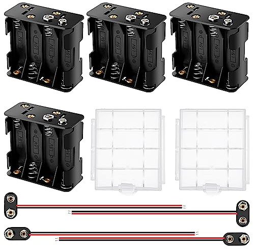 4 Stycken 8 x 1.5V AA Batterihållare, KUOQIY 9V Batteri Förvaringslåda med Type I & Type T Batteriklämma, med Cell Batteri Förvaringsfodral Hållare Låda