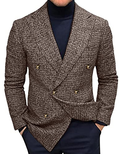Blazer herr, grå, rutig, kostym, normal passform, tweed-kavaj, män, engelsk kostymjacka, vintage, elegant, dubbelknäppt, jackor, fritid, affärer, kavajjacka för män, bröllop, affärer, fest, jackor,