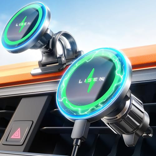 LISEN for Magsafe Car Mount Charger [15W Top Charge] Magnetic Car Phone Holder for iPhone 17 Pro Max Wireless Charger Phone Holder For iPhone 17 Pro Max Air 16 15 14 13 12 Magsafe Accessories