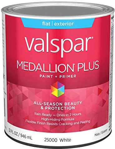 Valspar 25000 White Base Medallion Plus Exterior Paint & Primer, Flat, 1 Quart