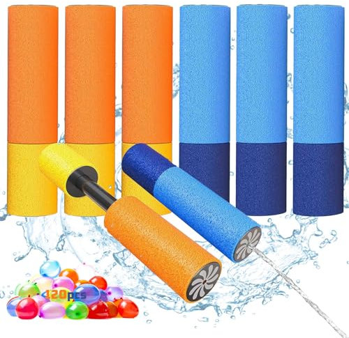 Wasserpistole Kinder Wasserspritze Set 8 Stück Wasserpistolen Schaumstoff Wasserspritzpistole Bunte Spritzpistole Schaum Mit 120 Wasserballons Spritzen Spielzeug FüR Outdoor Poolparty Garten