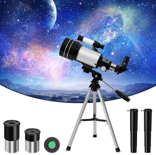 wowspeed Telescope for Astronomy Adults Beginners, 70mm Aperture 300mm Professional Portable Refractor Astronomy Telescope-150X Magnification, Travel Telescopes with Tripod and Smartphone Adapter