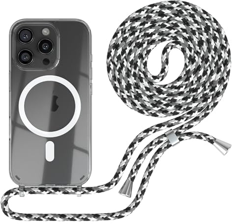 EAZY CASE - mobilkedja kompatibel med iPhone 16 Pro, kedja för upphängning, stötsäkert mobilskal för iPhone 16 Pro, silikonskal med rem, transparent mobilskal i Svart kamouflage