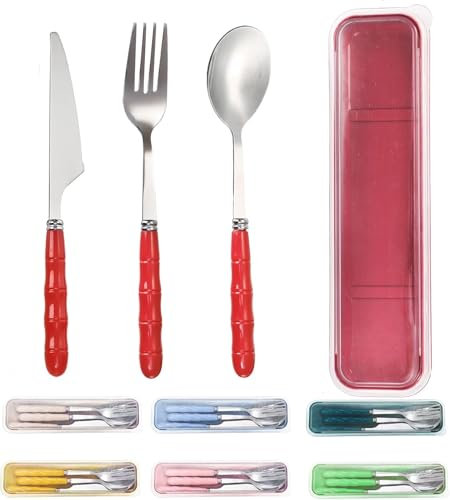 YOUEON 7 Pack Portable Travel Utensil with Case, Reusable Stainless Steel Camping Utensil Set, Travel Silverware Set with Case Includes Fork Spoon Knife, Cutlery Set for Work, Picnic, Camp