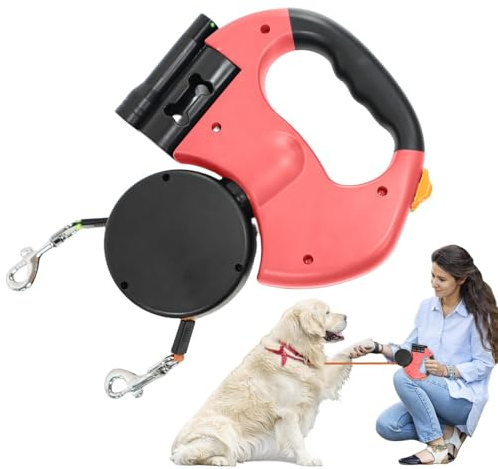 Correa para Perros Antienredos - Correa Doble para Perros Correa para Mascotas Giratoria De 360 ​​​​Grados Multiusos Cordón para Perros Portátil con Luz, Accesorios para Mascotas Correa para Caminar R