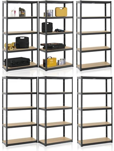 Juskys Étagère Charges Lourdes Basic, Lot de 4, 180 x 90 x 40 cm - 5 Niveau á 175 kg, Capacité 875 kg, Étagères de Rangement en Metal pour Garage et Cave - Gris