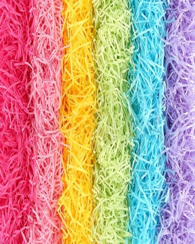 GAJUS 400 g de matériau de remplissage cadeau coloré, 6 couleurs - Papier déchiqueté doux et raphia avec 1 carte de vœux - Idéal pour boîtes et paniers cadeaux