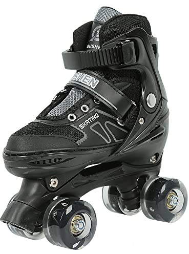 Belfoyer Patin à roulettes Enfant Double Rangée, Roller Réglable Fille Garçon, sans Lumière, Chaussure de Patinage Sécurisée avec Frein, Taille Ajustable S（Noir）